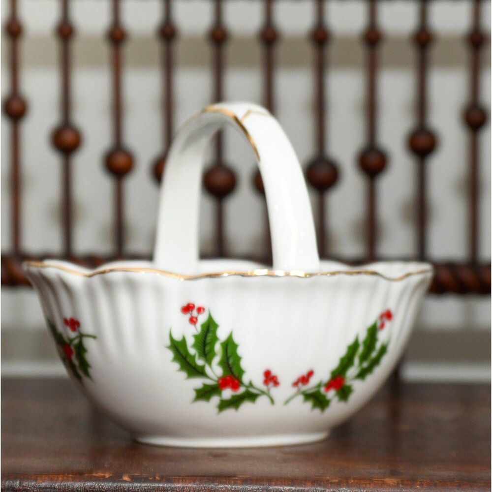 Vintage Holly Berry Candy Dish: Macys Christmas Decor, Made in Japan